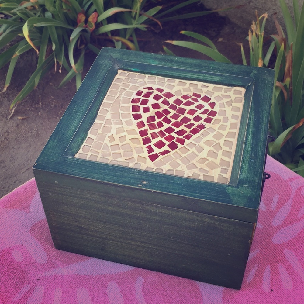 Mosaic Tile Abstract Art Heart ❤️ Green Storage Box 📦 Shabby Chic Home Decor